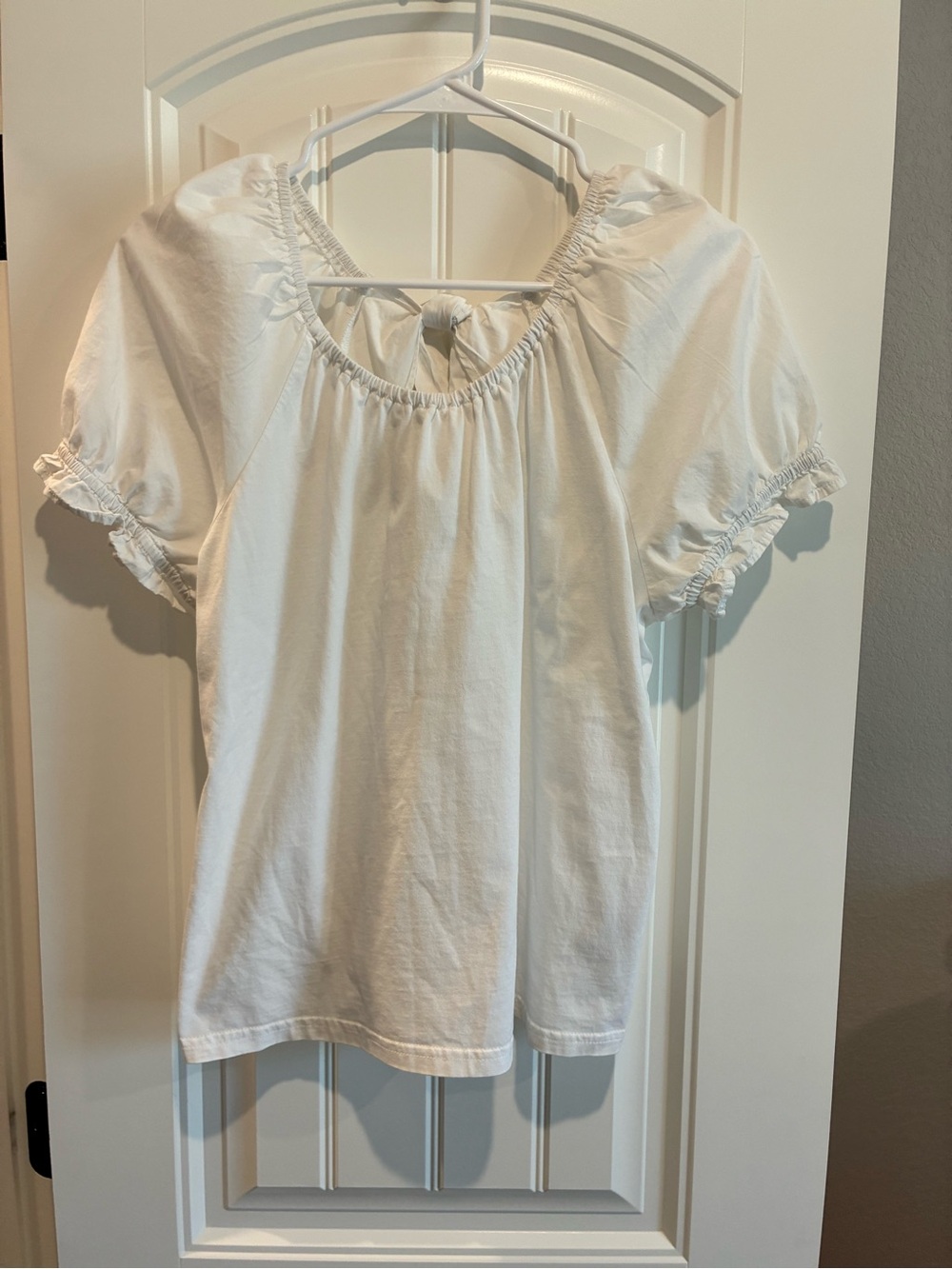 Womens White Puff Sleeve Peasant Top